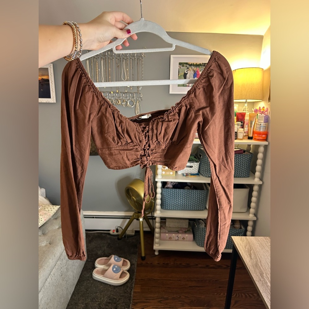 La Hearts Brown Long Sleeve Crop Top